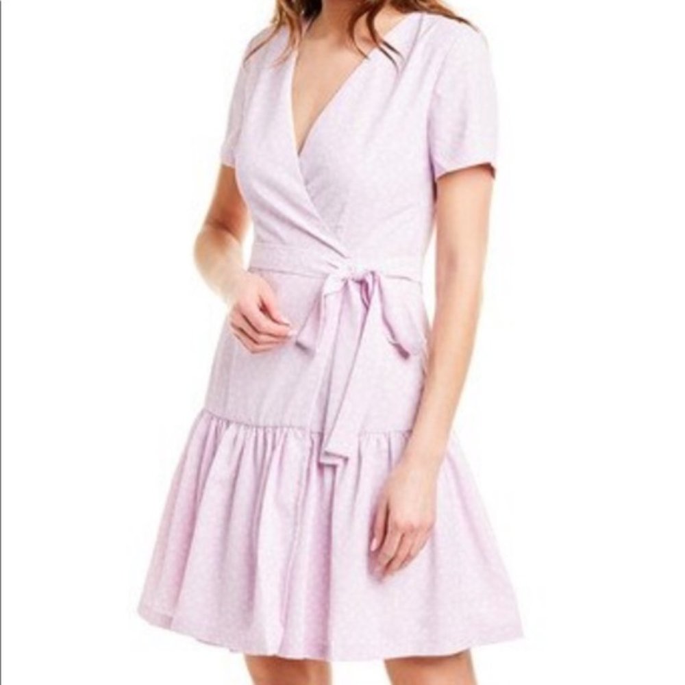 V-neck lavender crepe wrap mini dress